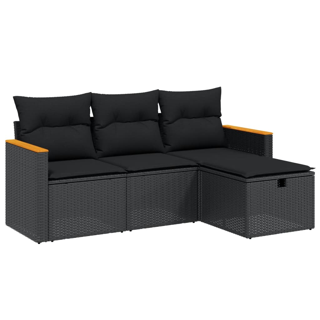 Set Divani da Giardino 4 pz con Cuscini Nero in Polyrattan 3265269