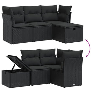 Set Divani da Giardino 4 pz con Cuscini Nero in Polyrattan 3265269