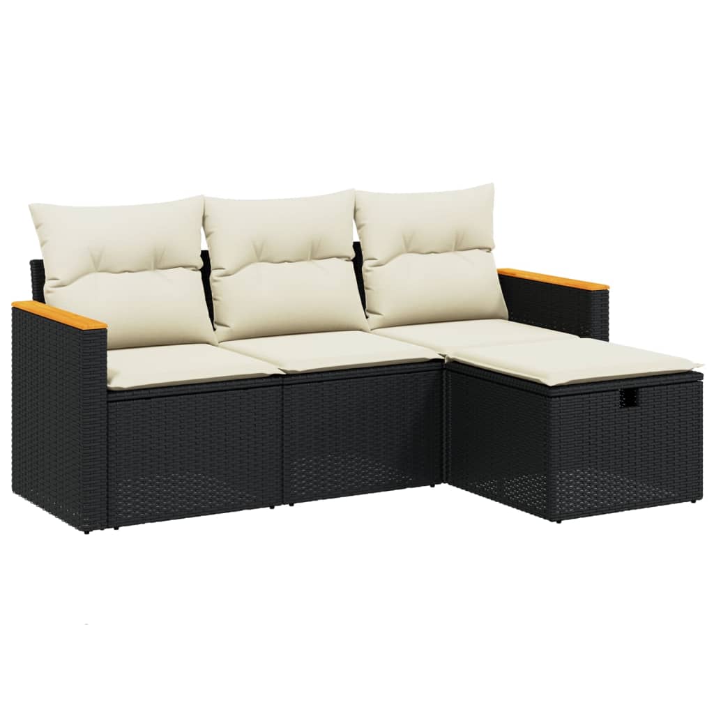 Set Divani da Giardino 4 pz con Cuscini Nero in Polyrattan 3265270