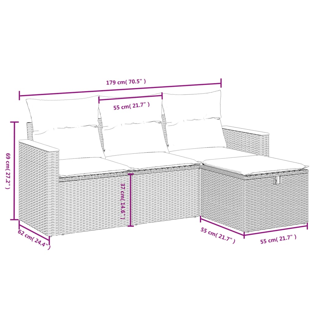 Set Divani da Giardino 4 pz con Cuscini Nero in Polyrattan 3265270