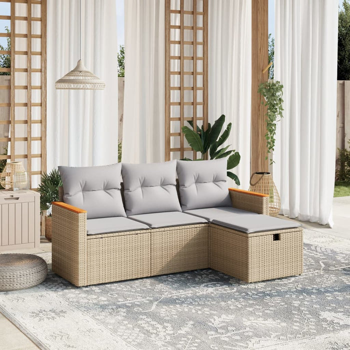 Set Divano da Giardino 4 pz con Cuscini Beige Misto Polyrattancod mxl 116684