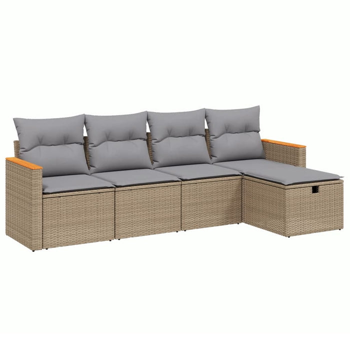 Set Divano da Giardino 5 pz con Cuscini Beige Misto Polyrattancod mxl 90874