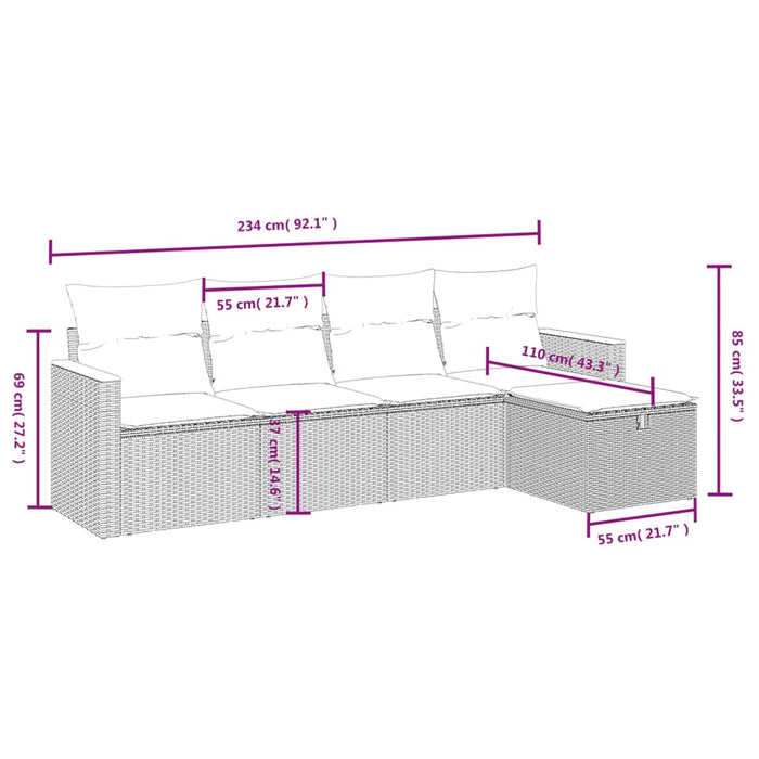 Set Divano da Giardino 5 pz con Cuscini Beige Misto Polyrattancod mxl 90874