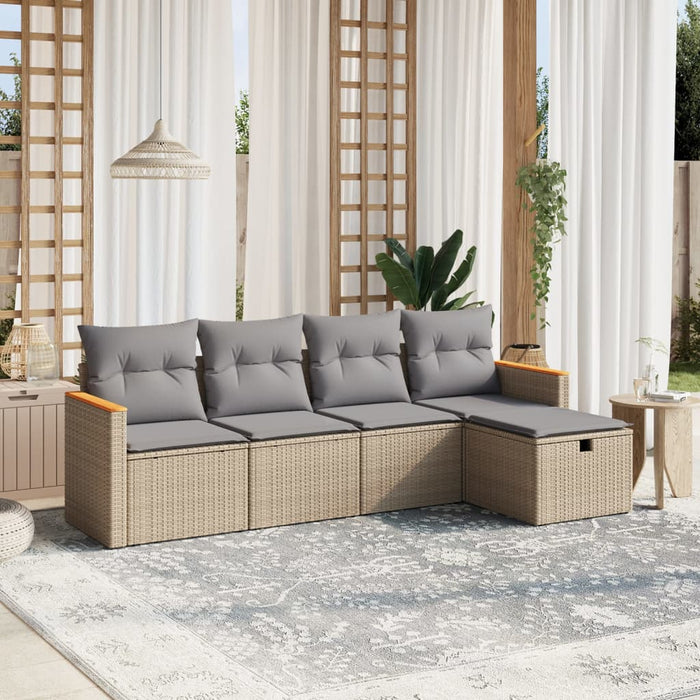 Set Divano da Giardino 5 pz con Cuscini Beige Misto Polyrattancod mxl 90874