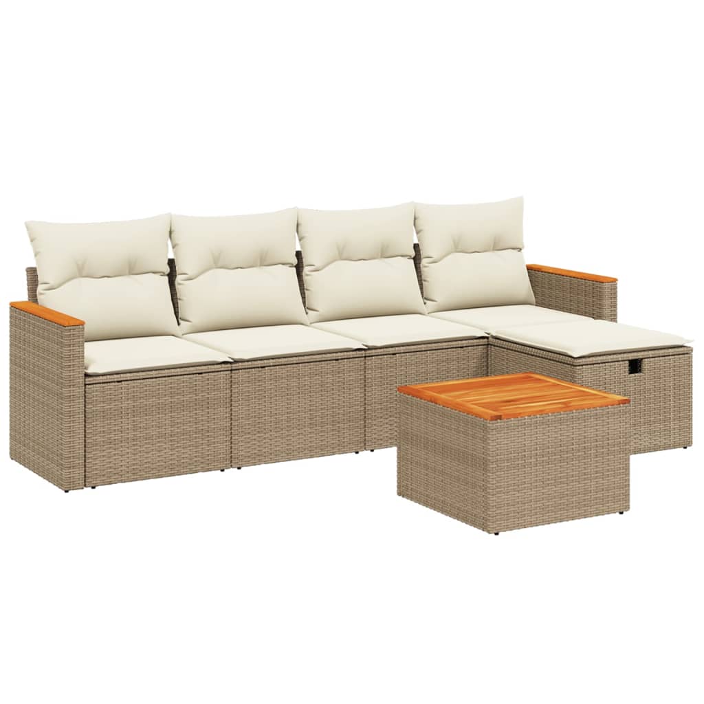 Set Divano da Giardino 6 pz con Cuscini Beige in Polyrattan 3265293