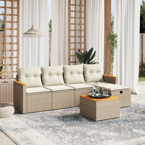 Set Divano da Giardino 6 pz con Cuscini Beige in Polyrattancod mxl 92749