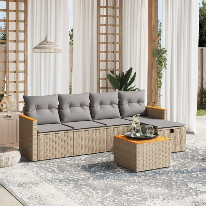 Set Divano da Giardino 6 pz con Cuscini Beige Misto Polyrattan 3265294