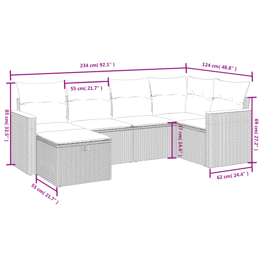 Set Divano da Giardino 6 pz con Cuscini Beige in Polyrattan 3265300