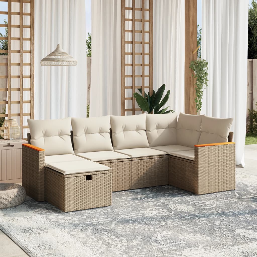 Set Divano da Giardino 6 pz con Cuscini Beige in Polyrattan 3265300