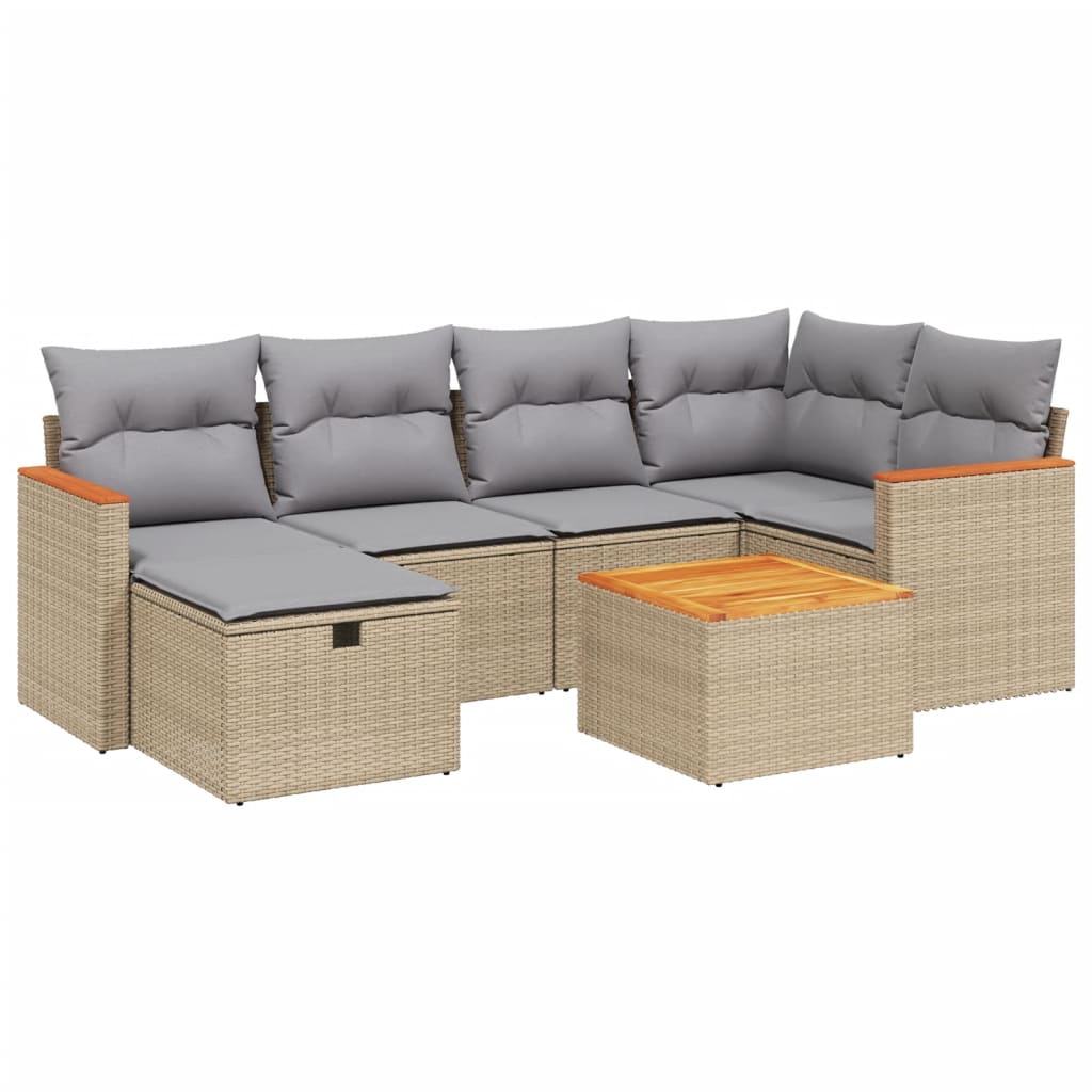 Set Divano da Giardino 7 pz con Cuscini Beige Misto Polyrattan 3265308