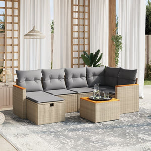 Set Divano da Giardino 7 pz con Cuscini Beige Misto Polyrattan 3265308