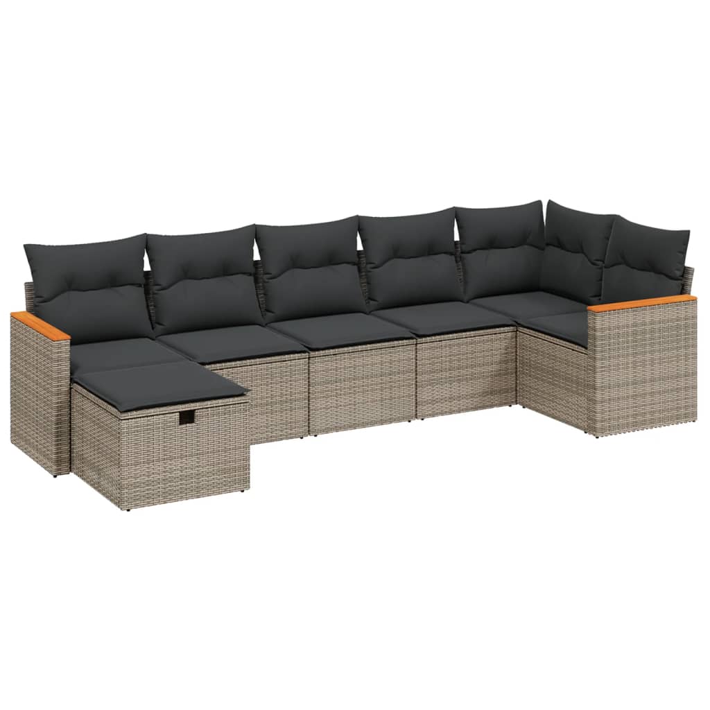 Set Divani da Giardino 7 pz con Cuscini Grigio in Polyrattan 3265316