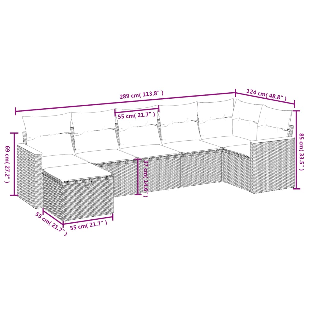 Set Divani da Giardino 7 pz con Cuscini Grigio in Polyrattan 3265316