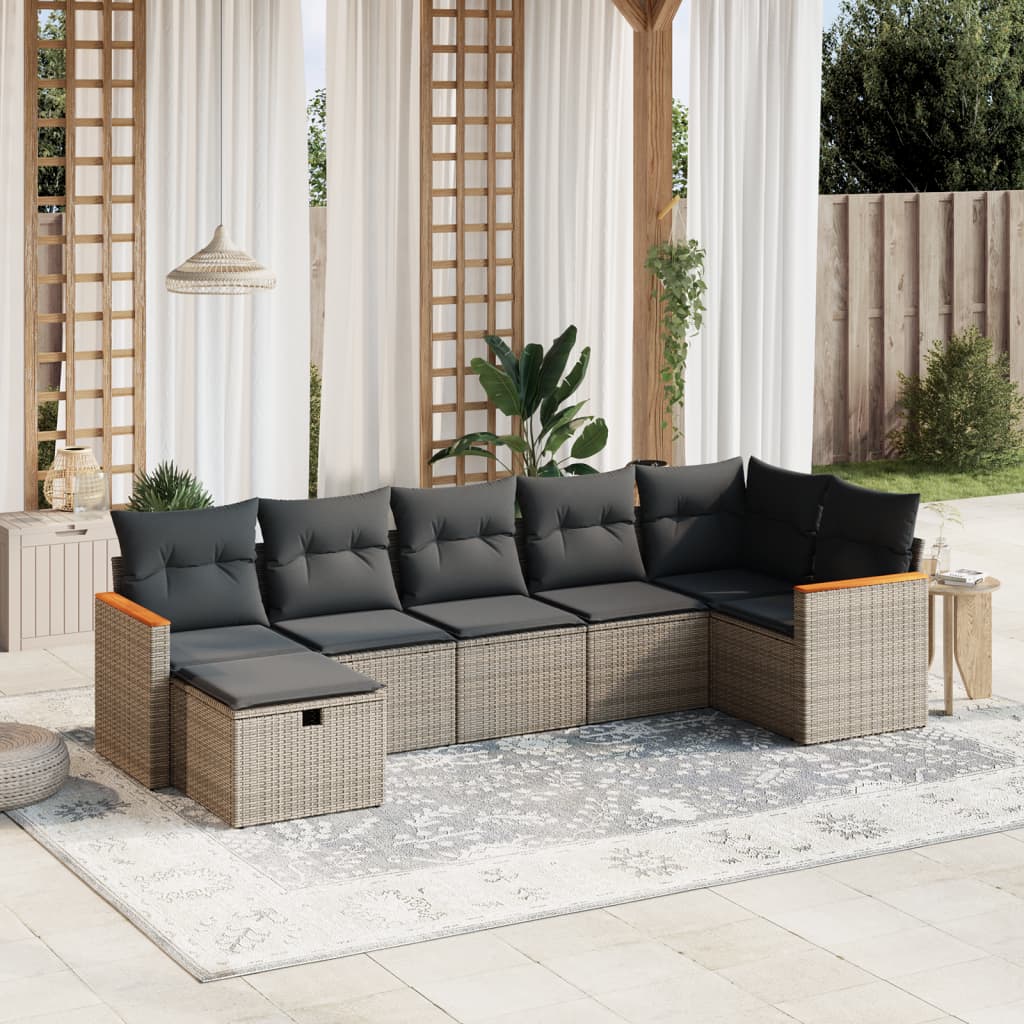 Set Divani da Giardino 7 pz con Cuscini Grigio in Polyrattan 3265316