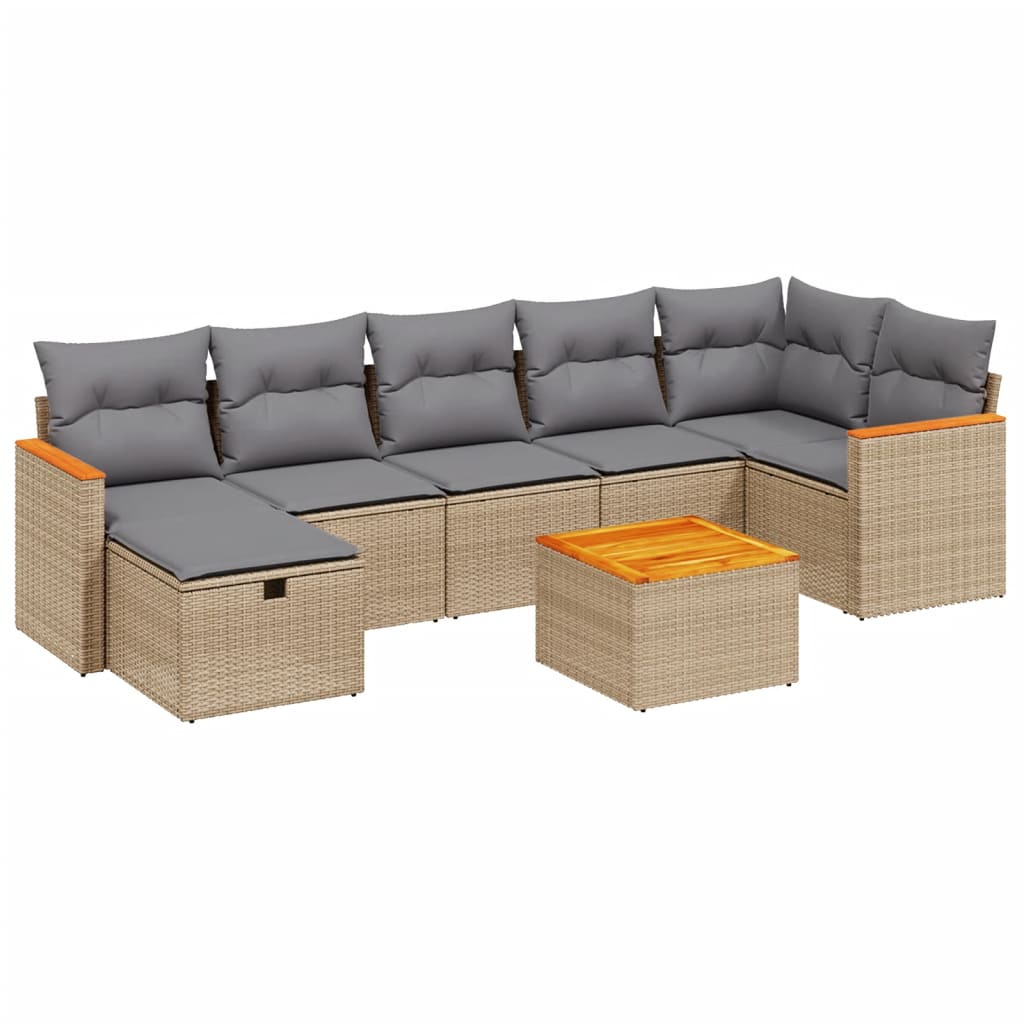 Set Divano da Giardino 8 pz con Cuscini Beige Misto Polyrattan 3265322