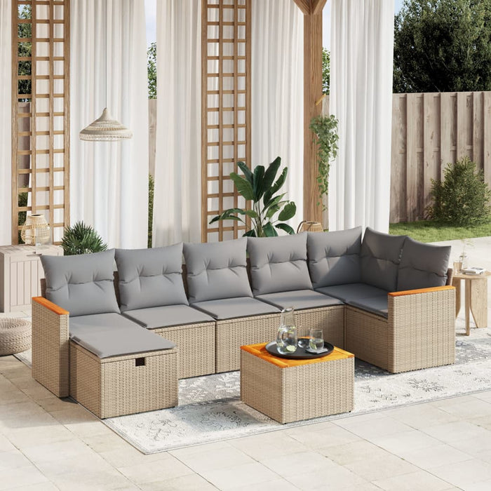 Set Divano da Giardino 8 pz con Cuscini Beige Misto Polyrattan 3265322