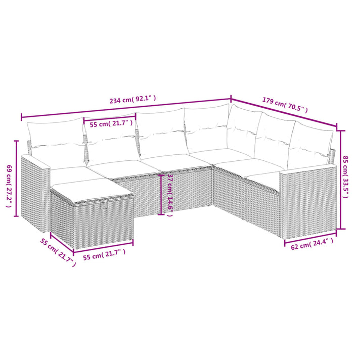 Set Divani da Giardino 7 pz con Cuscini Beige in Polyrattan 3265328