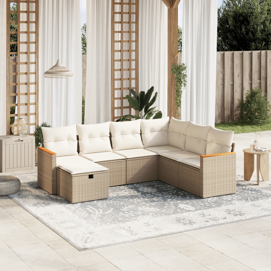 Set Divani da Giardino 7 pz con Cuscini Beige in Polyrattan 3265328