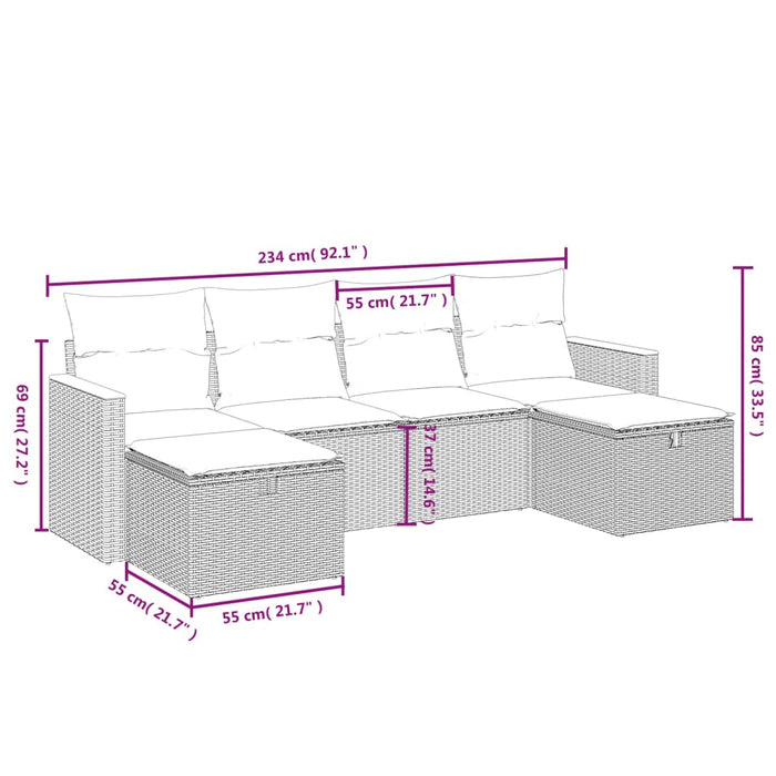 Set Divano da Giardino 6 pz con Cuscini Nero in Polyrattan 3265339