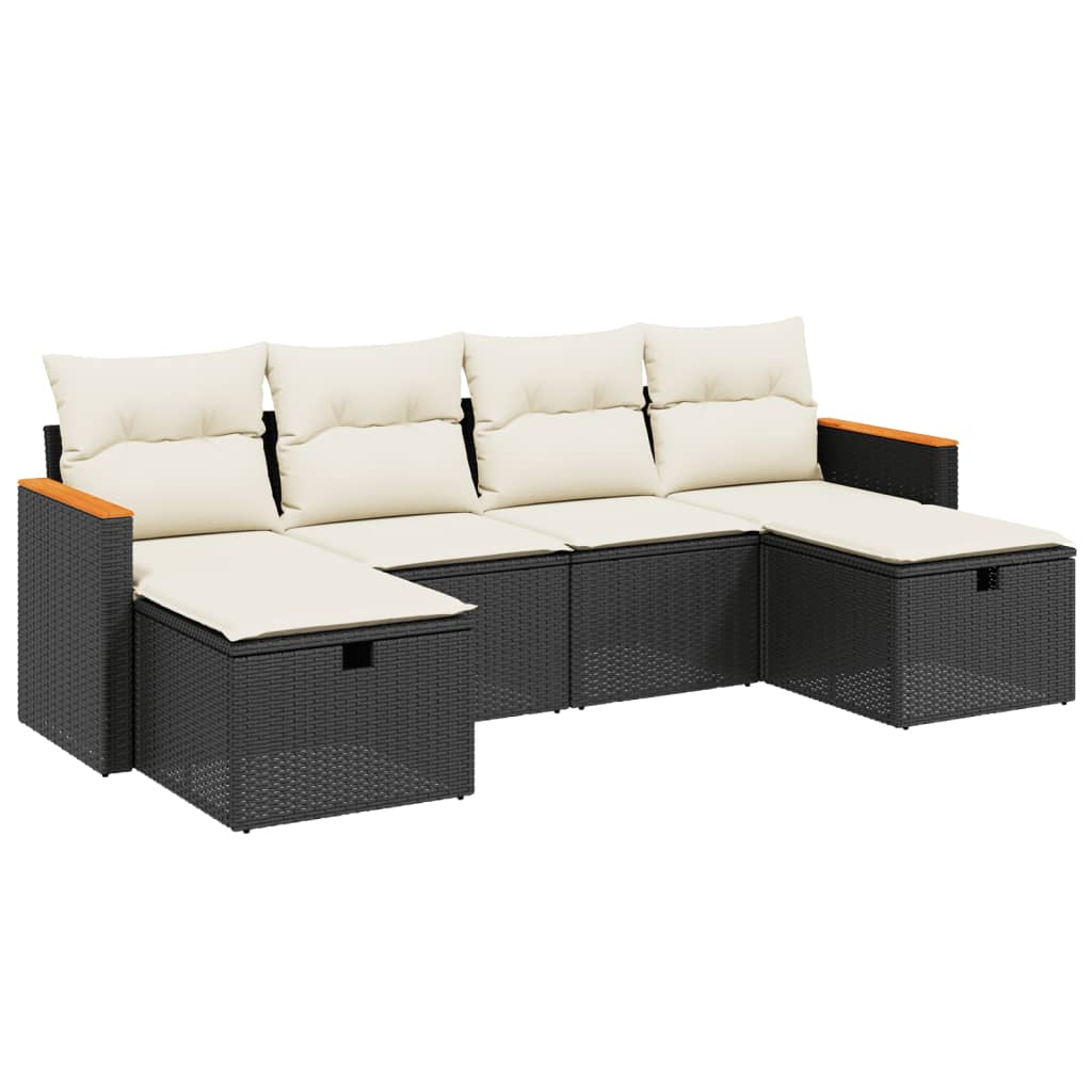 Set Divano da Giardino 6 pz con Cuscini Nero in Polyrattan 3265340