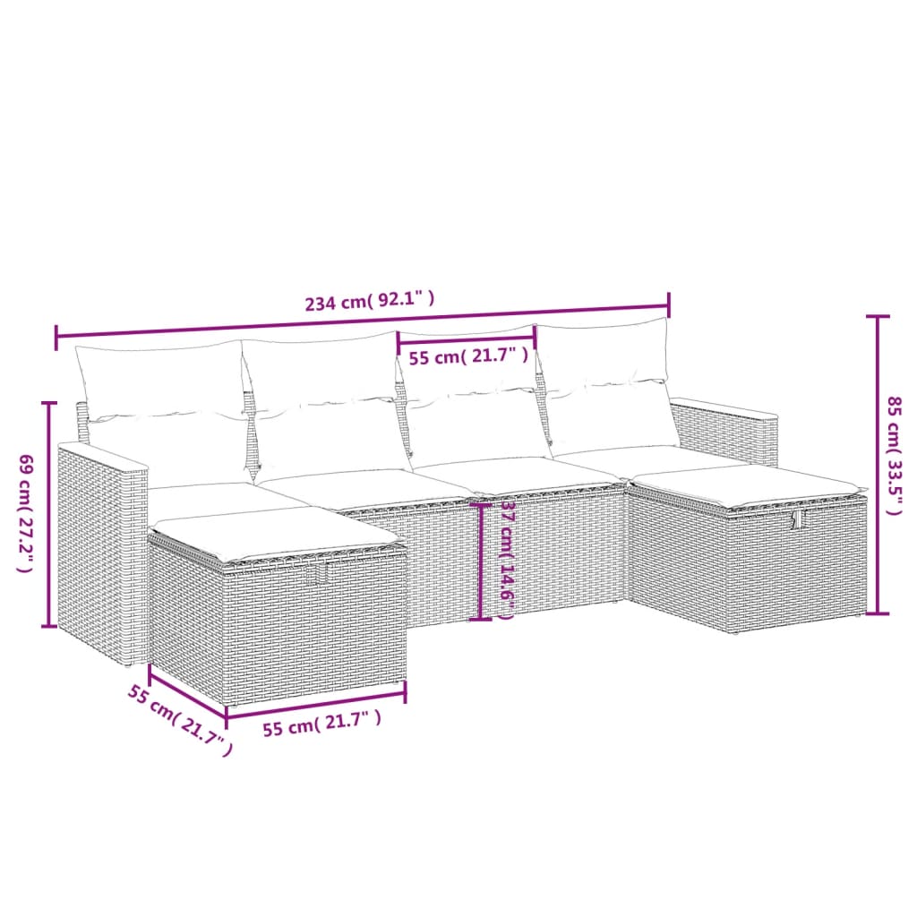 Set Divano da Giardino 6 pz con Cuscini Beige Misto Polyrattancod mxl 113765