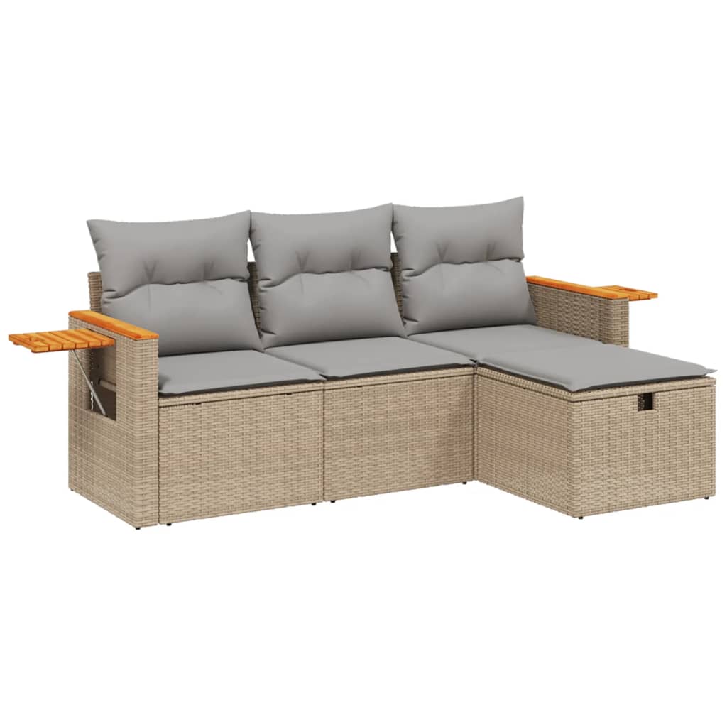 Set Divano da Giardino 4 pz con Cuscini Beige Misto Polyrattan 3265490