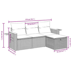 Set Divano da Giardino 4 pz con Cuscini Beige Misto Polyrattan 3265490