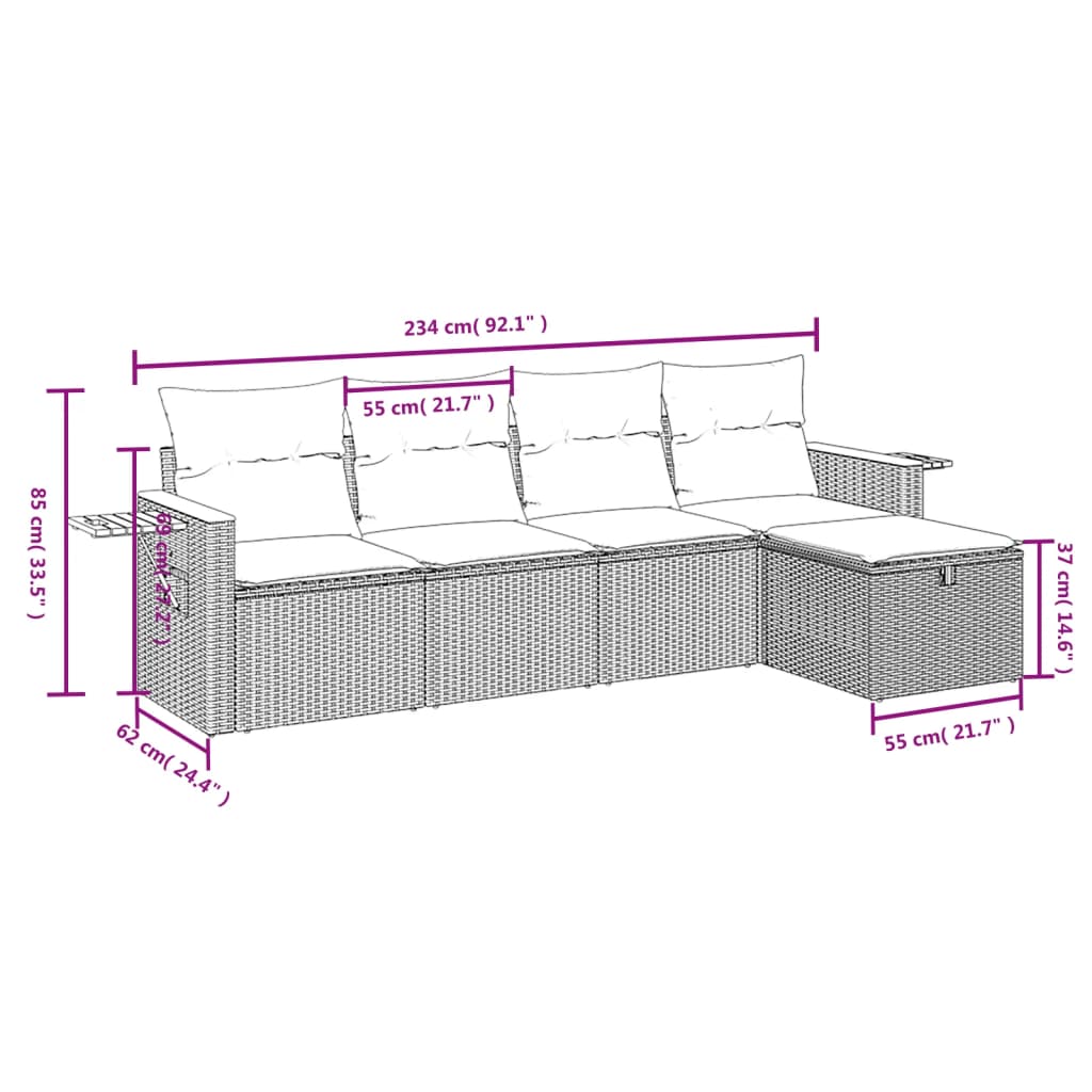 Set Divano da Giardino 5 pz con Cuscini Beige in Polyrattancod mxl 89765