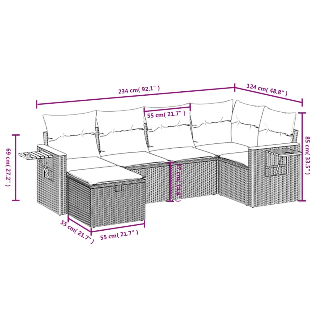 Set Divano da Giardino 6 pz con Cuscini Nero in Polyrattan 3265514