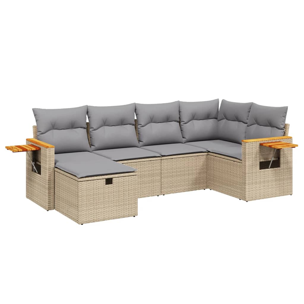 Set Divano da Giardino 6 pz con Cuscini Beige Misto Polyrattan 3265518