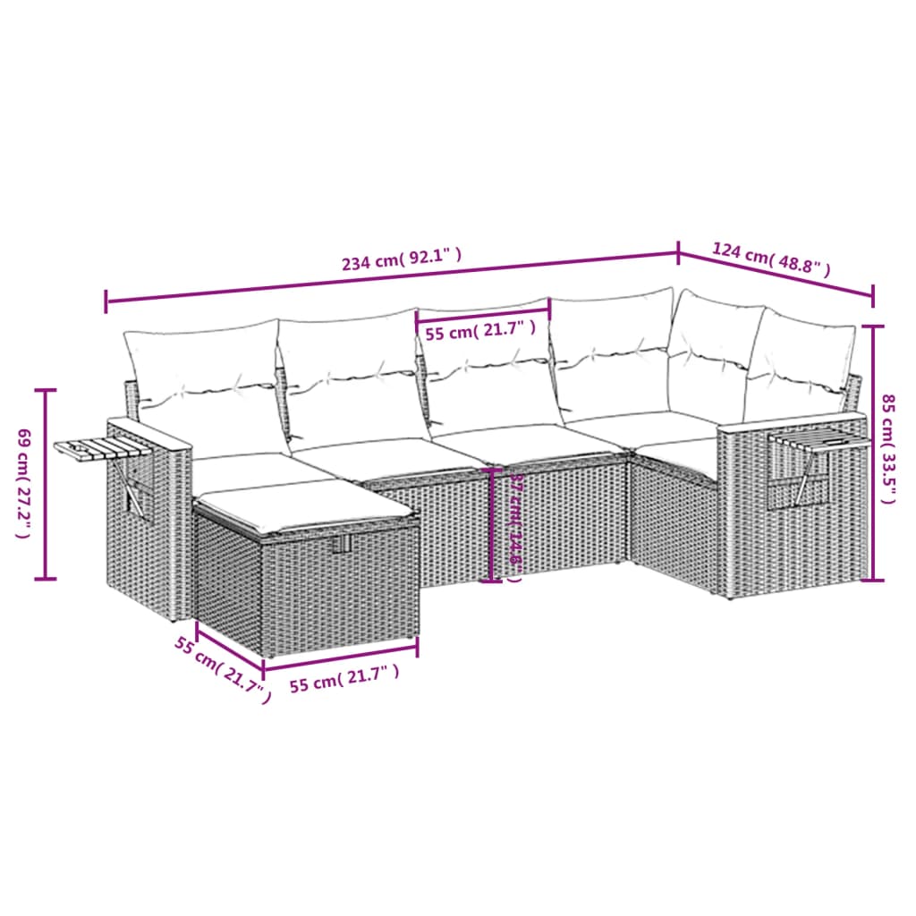 Set Divano da Giardino 6 pz con Cuscini Beige Misto Polyrattan 3265518