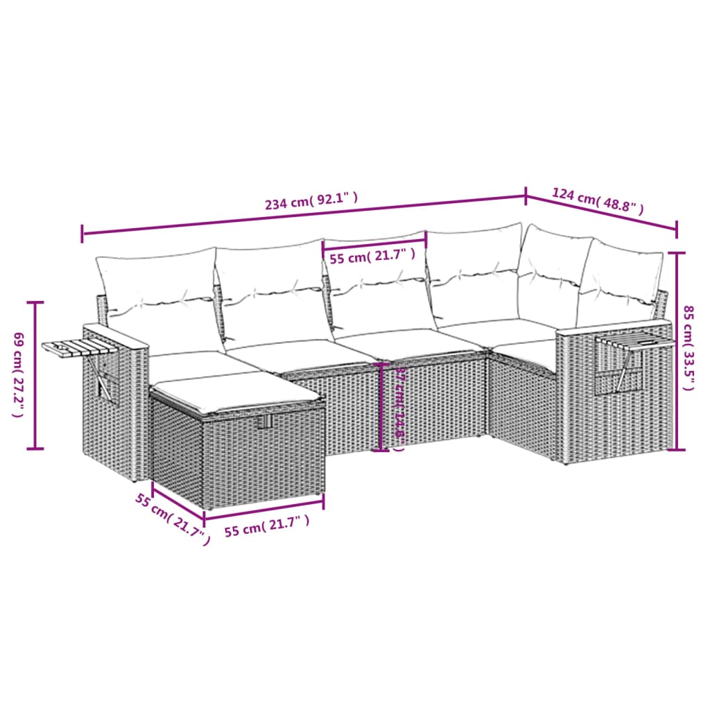 Set Divano da Giardino 6 pz con Cuscini Grigio in Polyrattan 3265519