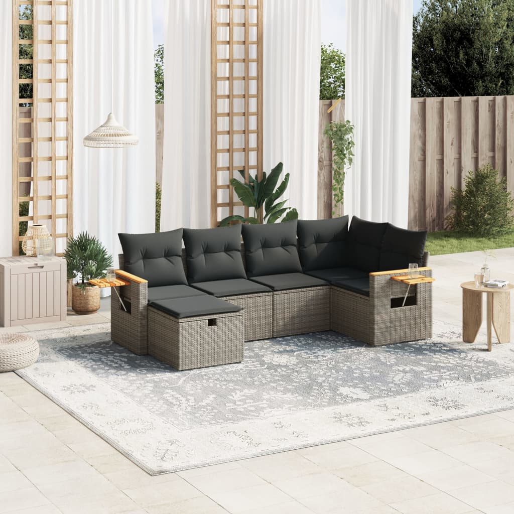 Set Divano da Giardino 6 pz con Cuscini Grigio in Polyrattan 3265519