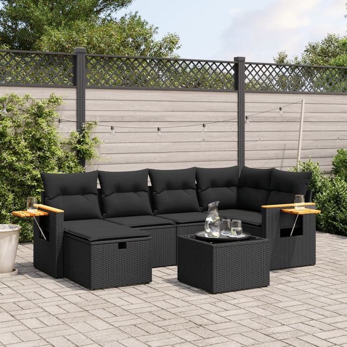 Set Divani da Giardino con Cuscini 7pz Nero Polyrattancod mxl 113767