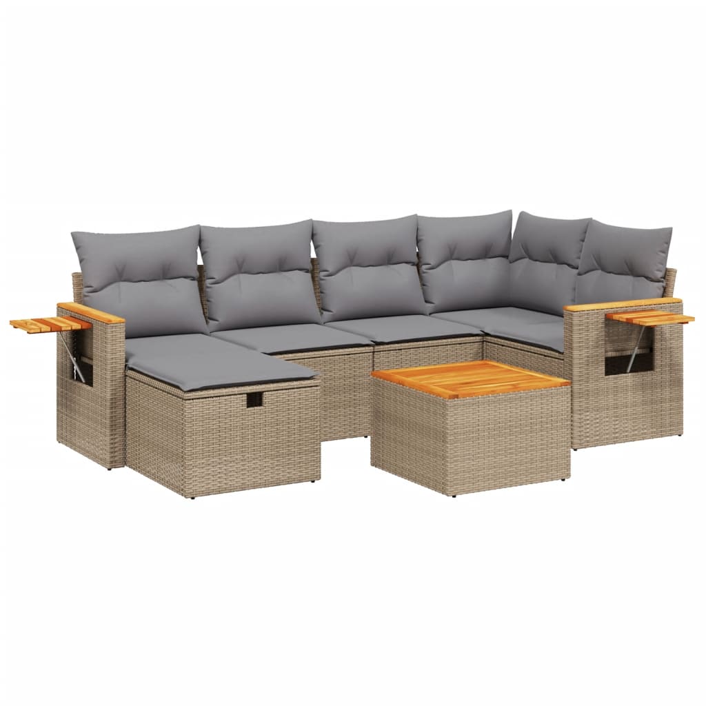 Set Divano da Giardino 7 pz con Cuscini Beige Misto Polyrattan 3265525