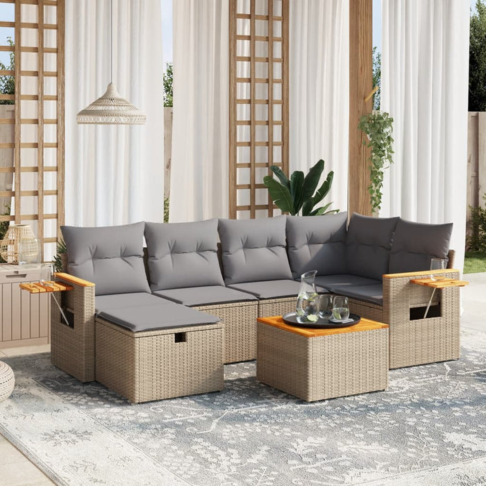 Set Divano da Giardino 7 pz con Cuscini Beige Misto Polyrattan 3265525