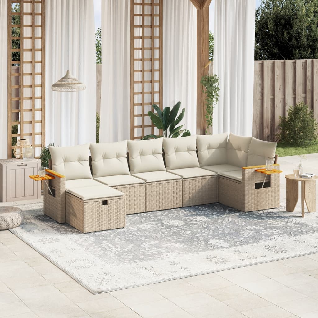 Set Divani da Giardino 7 pz con Cuscini Beige in Polyrattan 3265531