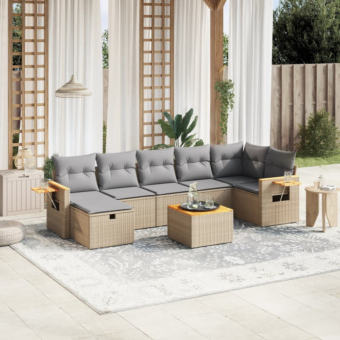 Set Divano da Giardino 8 pz con Cuscini Beige Misto Polyrattan 3265539