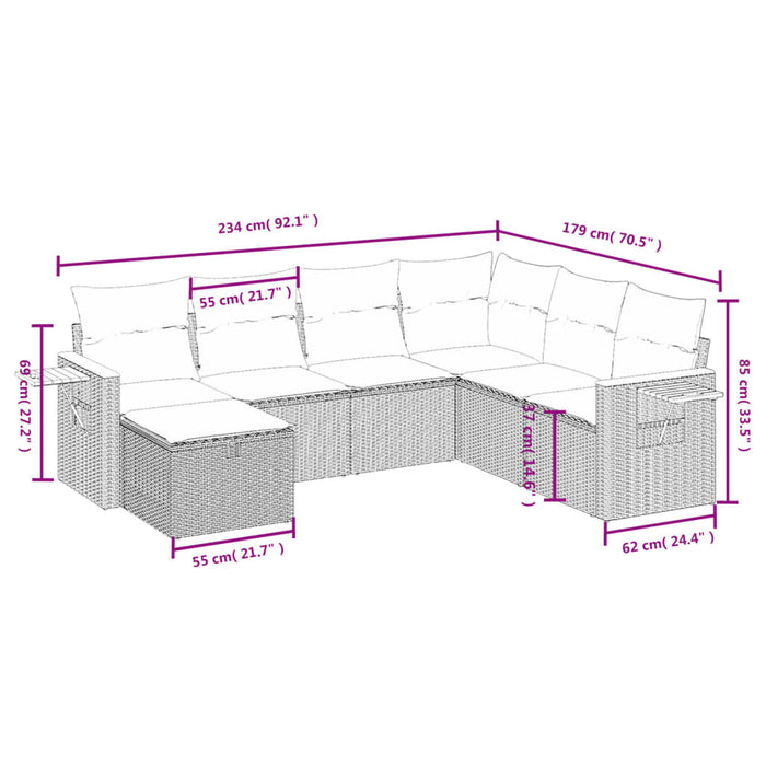 Set Divani da Giardino con Cuscini 7pz Nero Polyrattancod mxl 92240