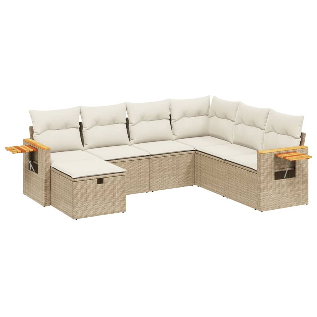 Set Divani da Giardino 7 pz con Cuscini Beige in Polyrattan 3265545