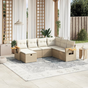 Set Divani da Giardino 7 pz con Cuscini Beige in Polyrattan 3265545