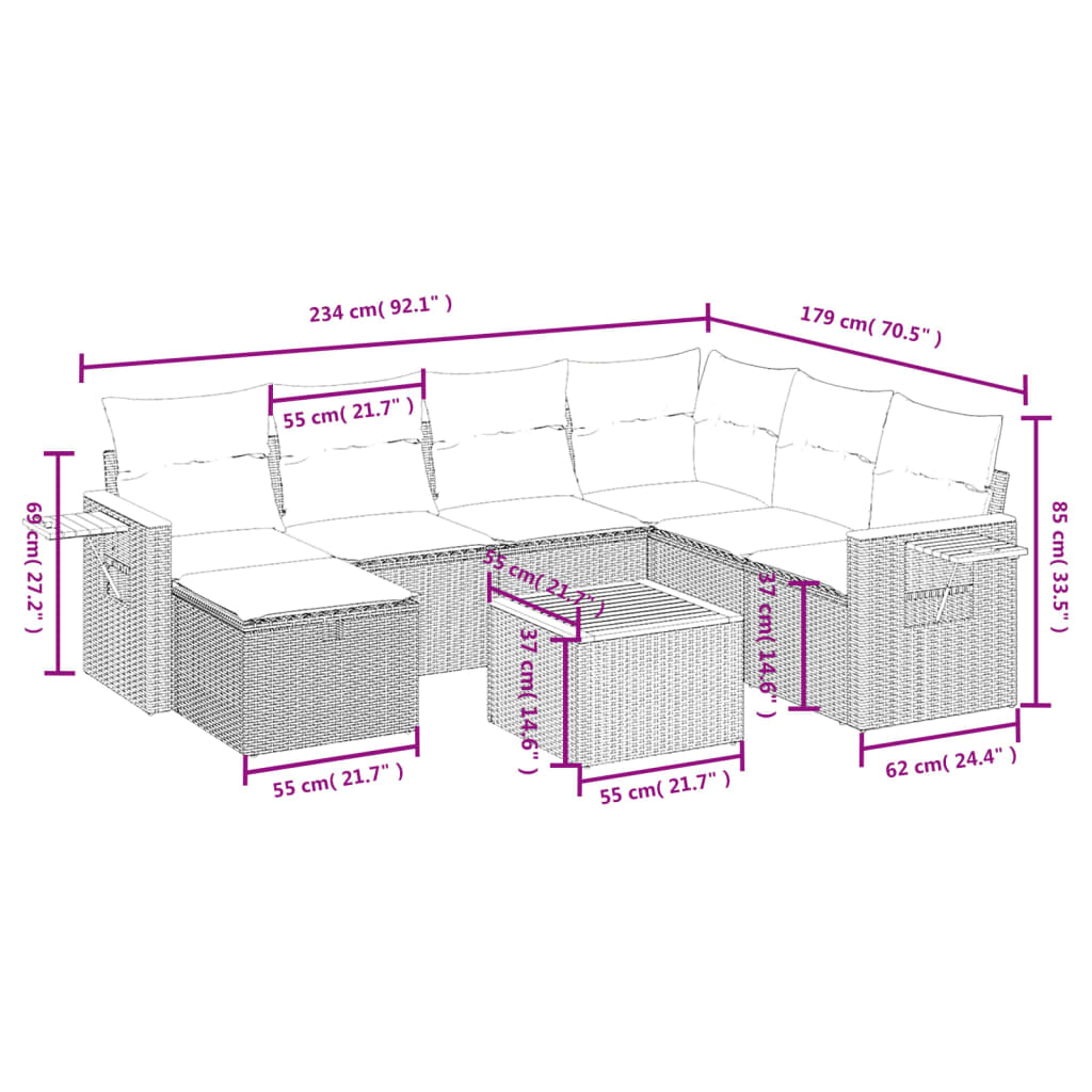 Set Divani da Giardino con Cuscini 8 pz Nero in Polyrattan 3265549