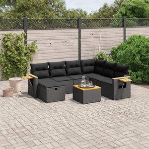 Set Divani da Giardino con Cuscini 8 pz Nero in Polyrattan 3265549