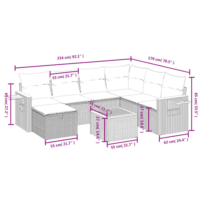 Set Divano da Giardino 8 pz con Cuscini Beige in Polyrattan 3265552