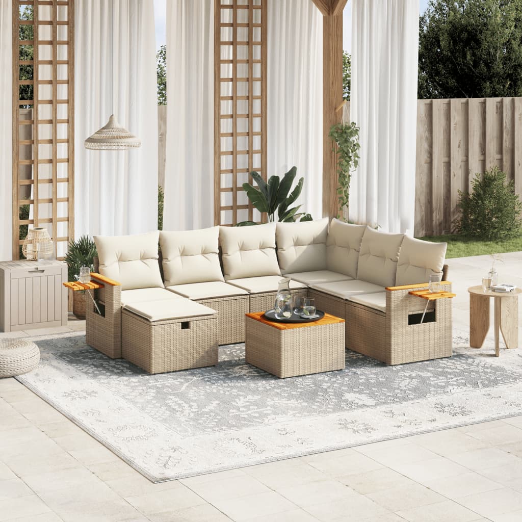 Set Divano da Giardino 8 pz con Cuscini Beige in Polyrattan 3265552