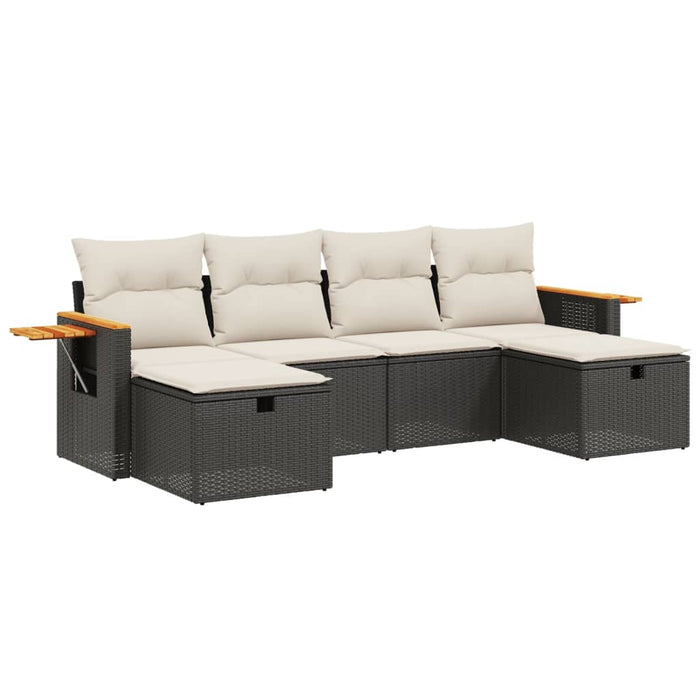 Set Divano da Giardino 6 pz con Cuscini Nero in Polyrattancod mxl 89770