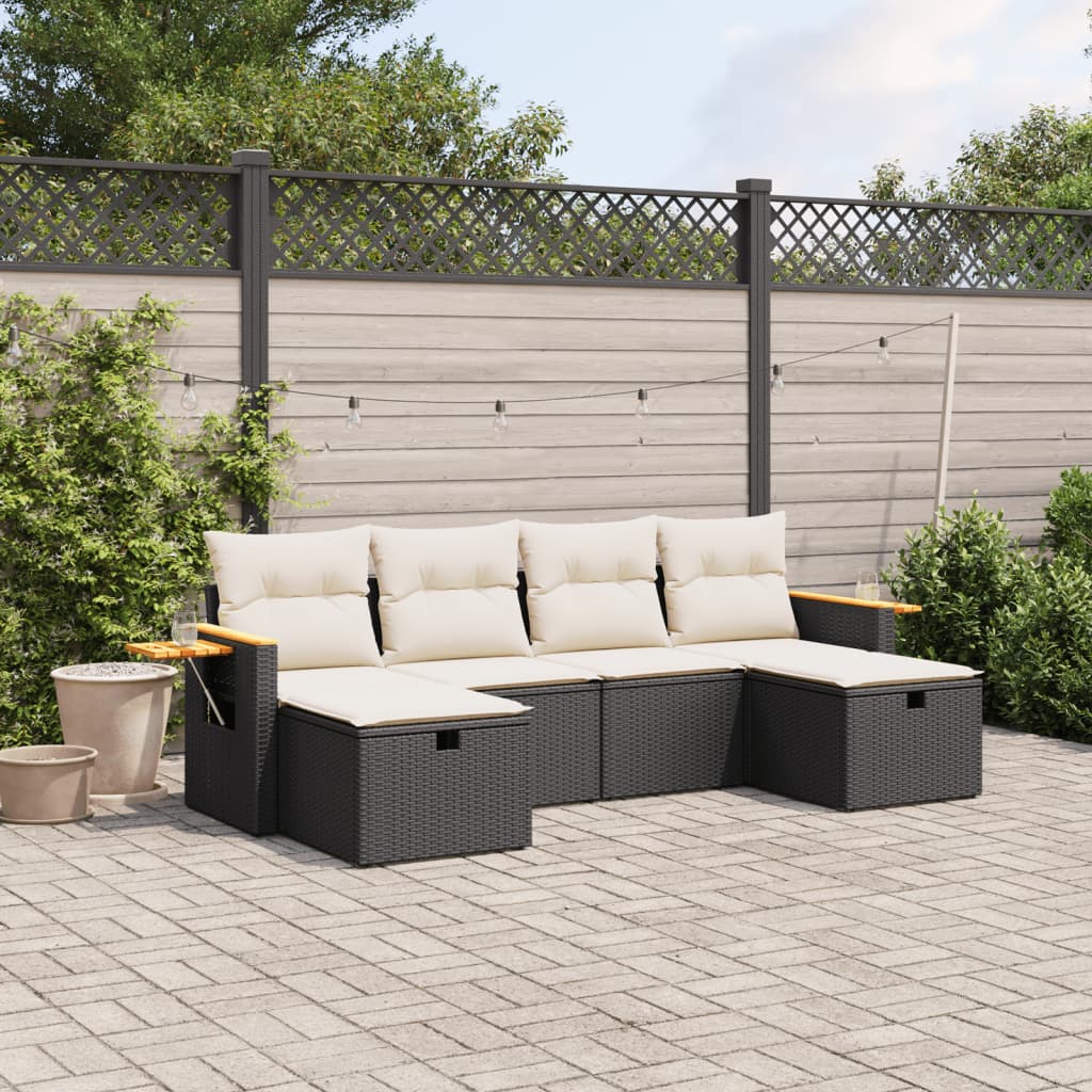 Set Divano da Giardino 6 pz con Cuscini Nero in Polyrattancod mxl 89770