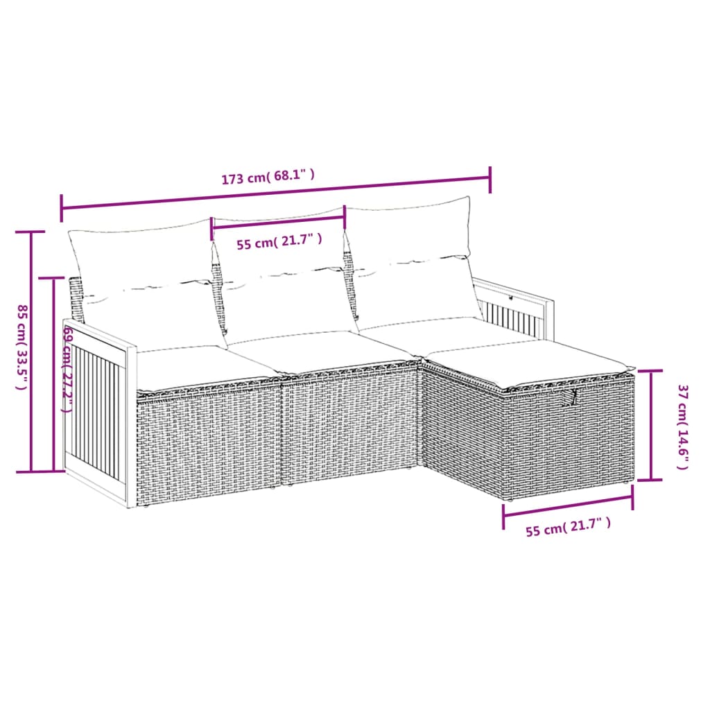 Set Divani da Giardino 4 pz con Cuscini Nero in Polyrattancod mxl 113774