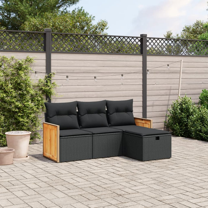 Set Divani da Giardino 4 pz con Cuscini Nero in Polyrattancod mxl 113774