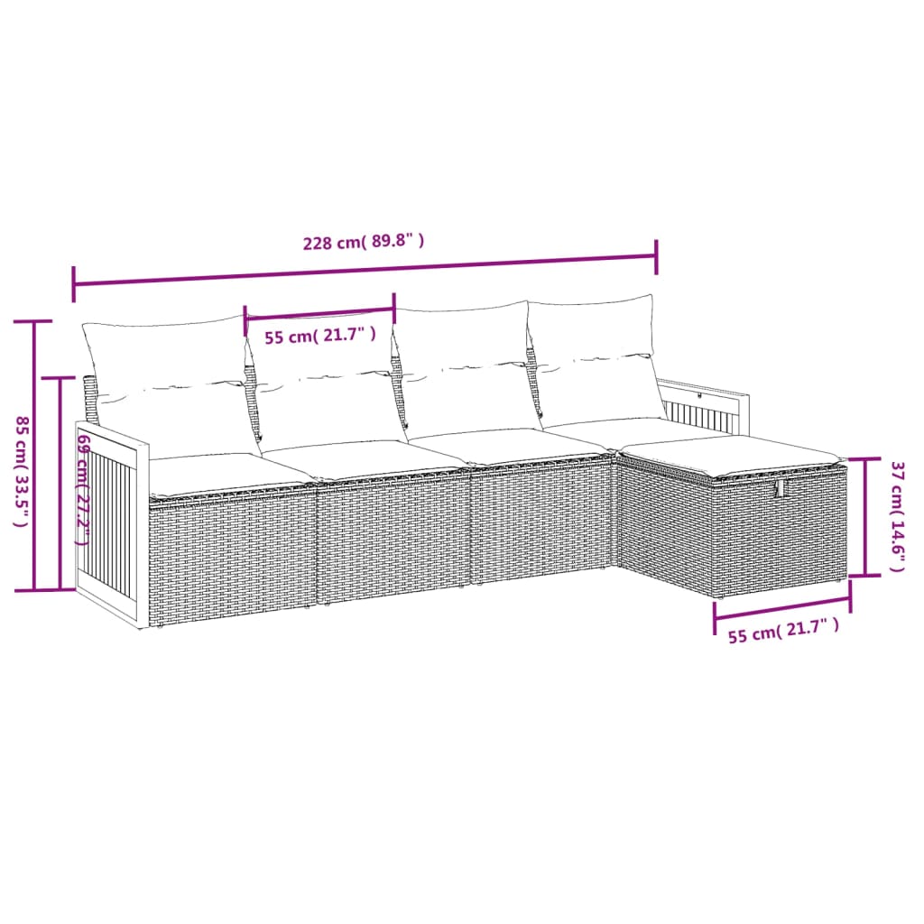 Set Divani da Giardino 5 pz con Cuscini in Polyrattan Nero 3265717